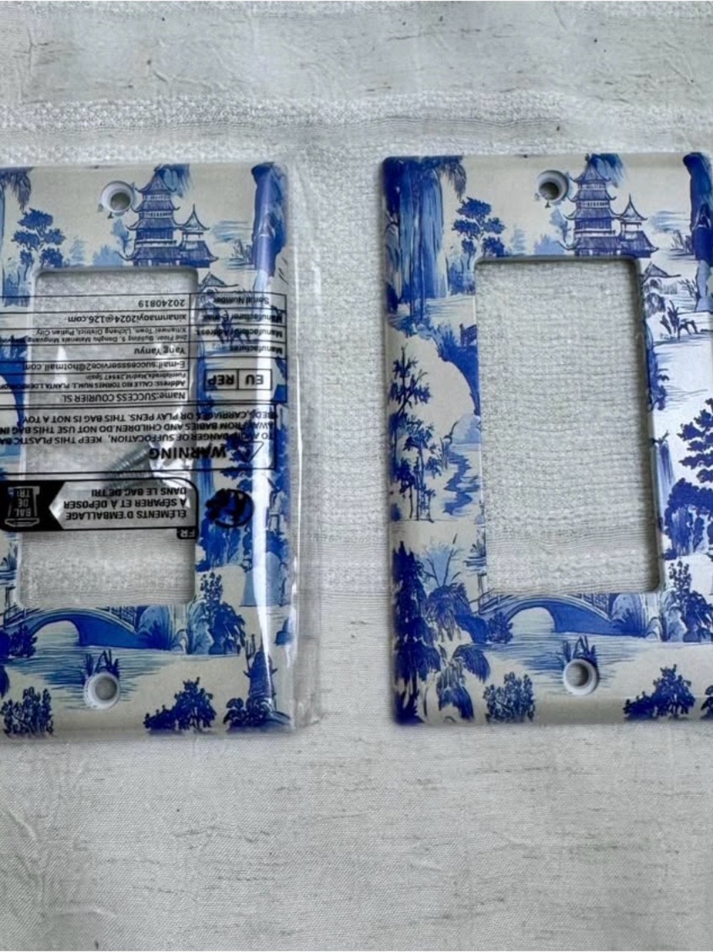 NEW Chinoiserie Blue White wall light plate switch Single Toggle Light Switch